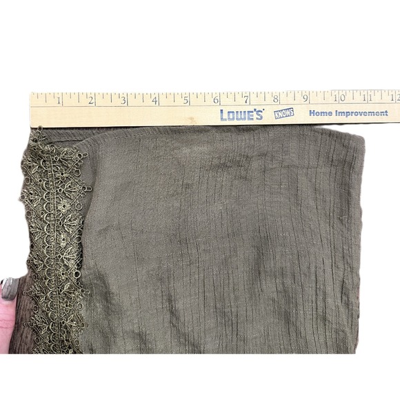 New Directions Linen Look Wide Leg Lined Pants Olive Crochet Side Trim Size M - Picture 9 of 11